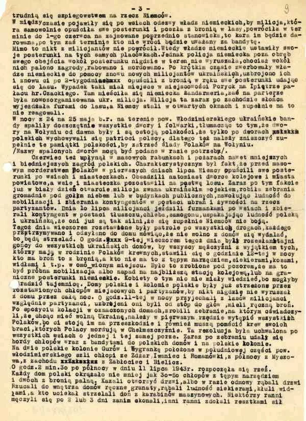 Notatka "Wypadek na Wołyniu w powiecie włodzimierskim" z 21IX 1943 r.